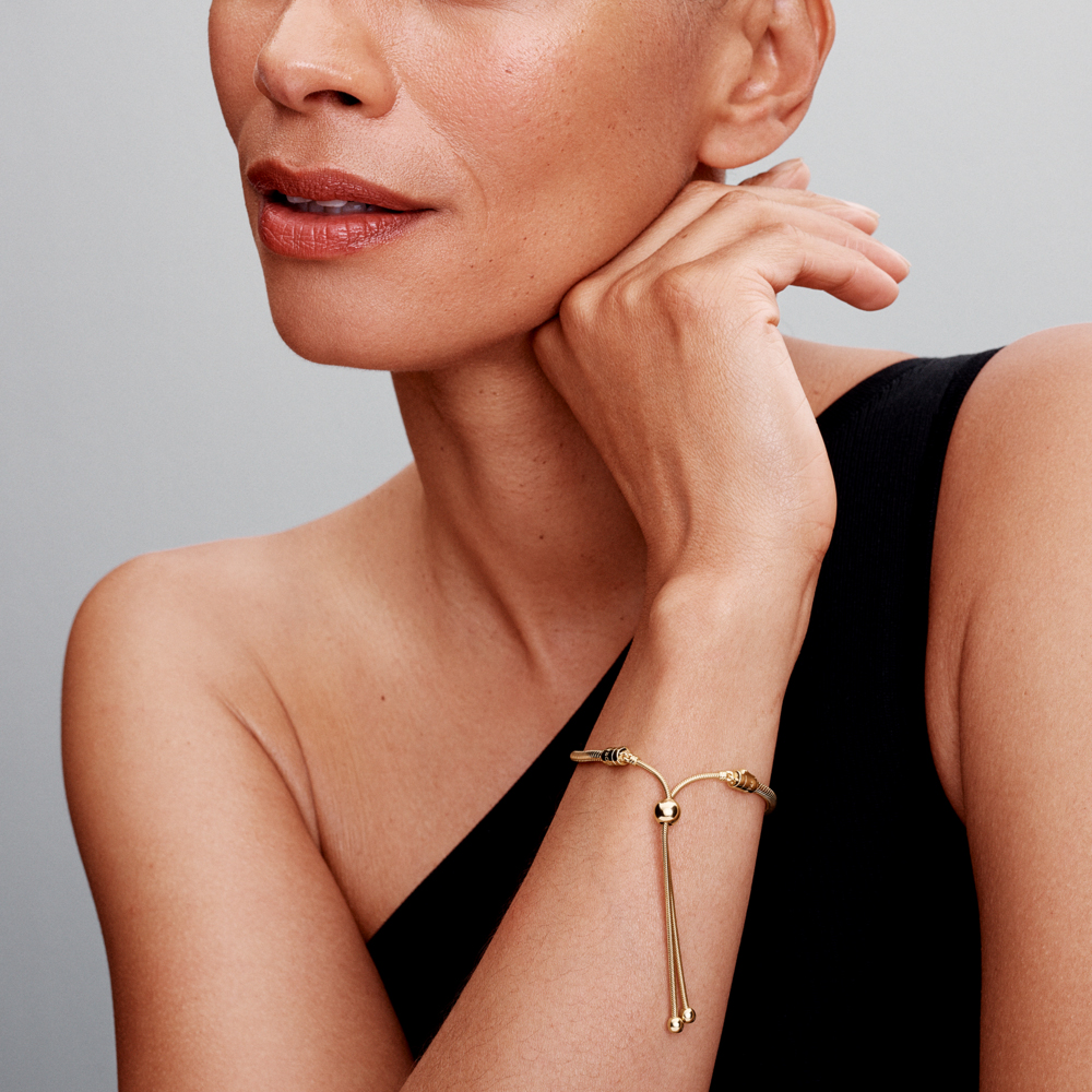Pandora 14K Gold-Plated Snake Chain Slider Bracelet | Pandora Malaysia