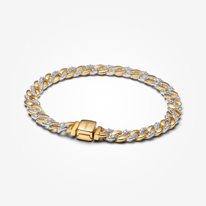Pandora 14K Gold Plated Two-tone Pavé Cuban Chain Bracelet | Pandora