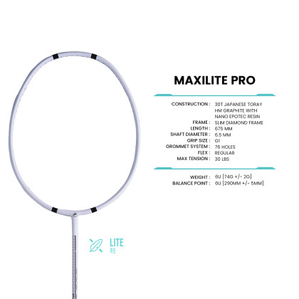 Protech Training Racket PROTECH MAXILITE PRO (6UG1)(MAX 30LBS)(Lite Series) Badminton Racket ...