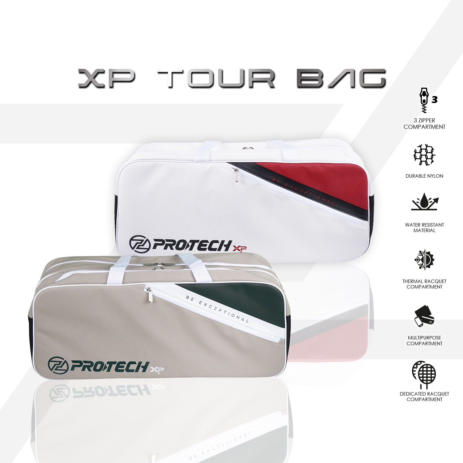 PROTECH 3 Zips Racket Bag with Thermal Compartment - XP TOUR BAG