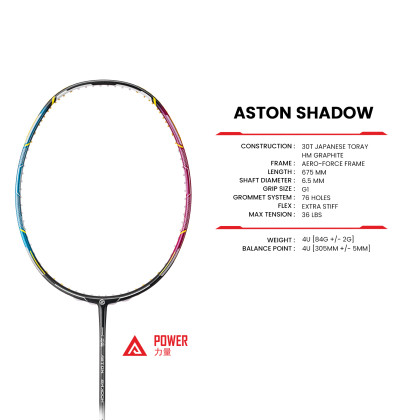 36lbs PROTECH ASTON SHADOW (3U/4UG1)(MAX 36LBS)(Advance Level) Badminton ...