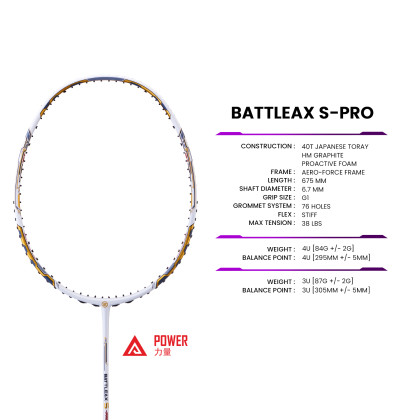 Protech Training Racket PROTECH BATTLEAX S-PRO (3UG1)(MAX 38LBS)(Professional Level) Badminton ...