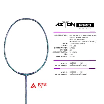 Protech Training Racket PROTECH ASTON PRO V2 Badmiton Racket (MAX 38LBS)(3U/4UG2)(Pro Series ...
