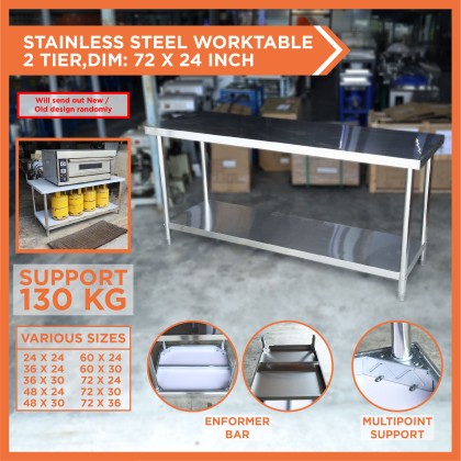 BRAVO [2 Layer 72x24 Inch] 6FT Stainless Steel Table Kitchen Meja Steel ...