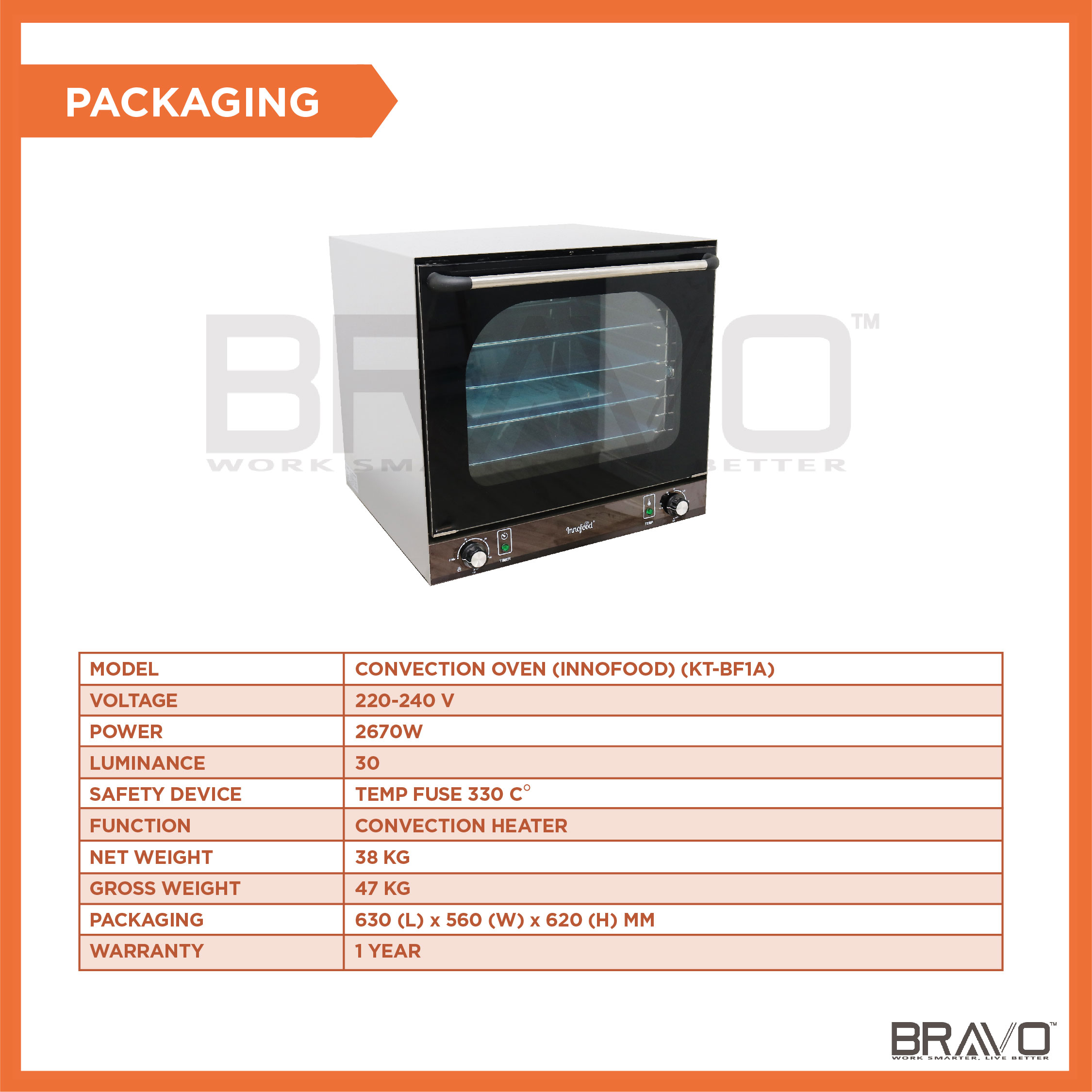 Innofood KTBF1A Convection Oven With 4 Tray and 8 Layers Bracket