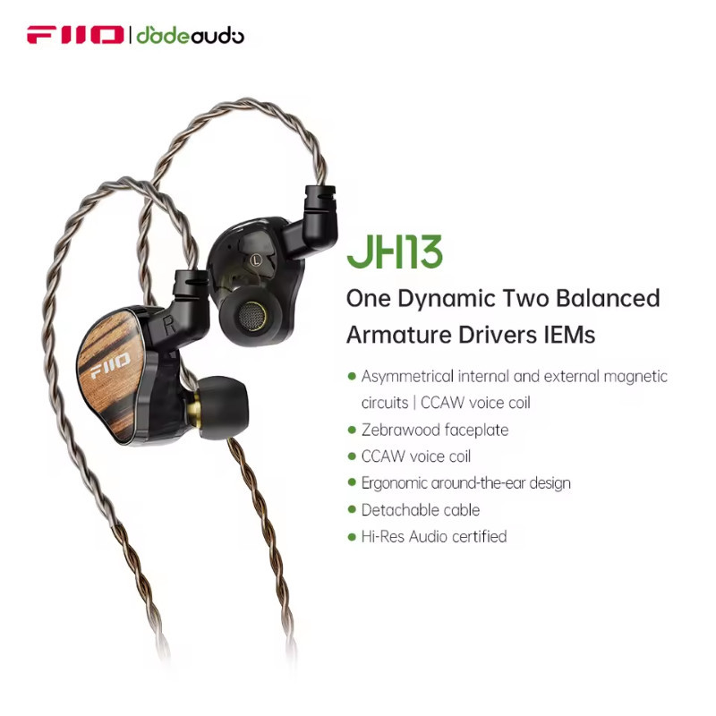 FiiO JH13, In-Ear Monitors: 10mm Dynamic + 2BA Hybrid Driver Hi