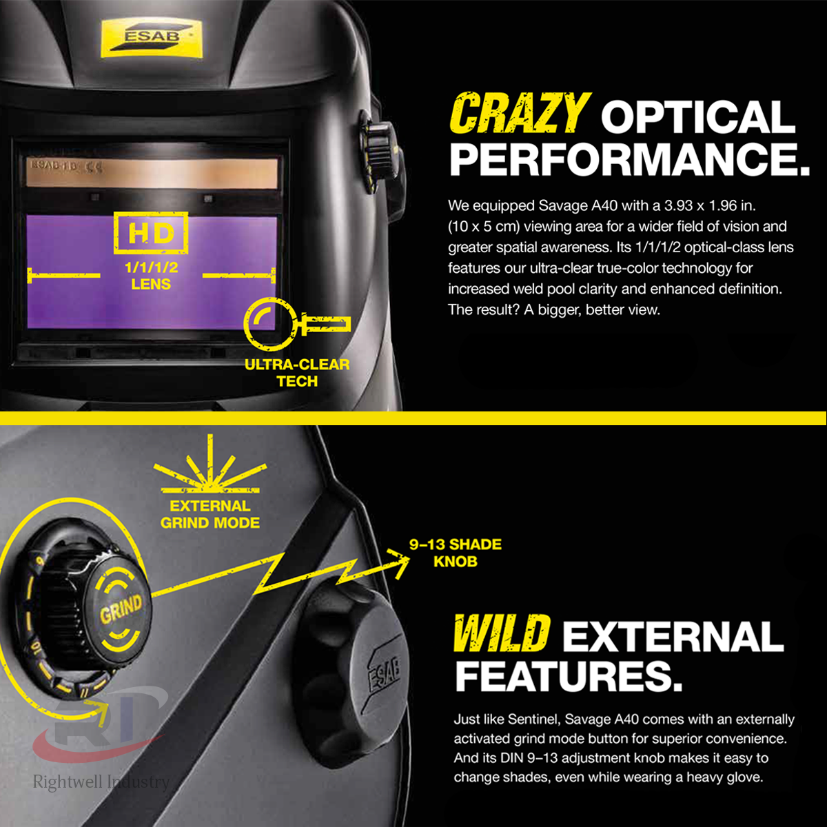Máscara de Solda Automática e Regulável Amarela SAVAGE A40 ESAB - Ultra