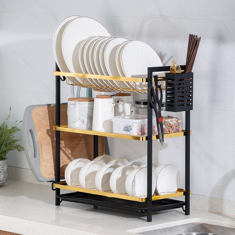 Romantika 3/2 Tier Dish Drainer Dish Racks Gold Black Stainless