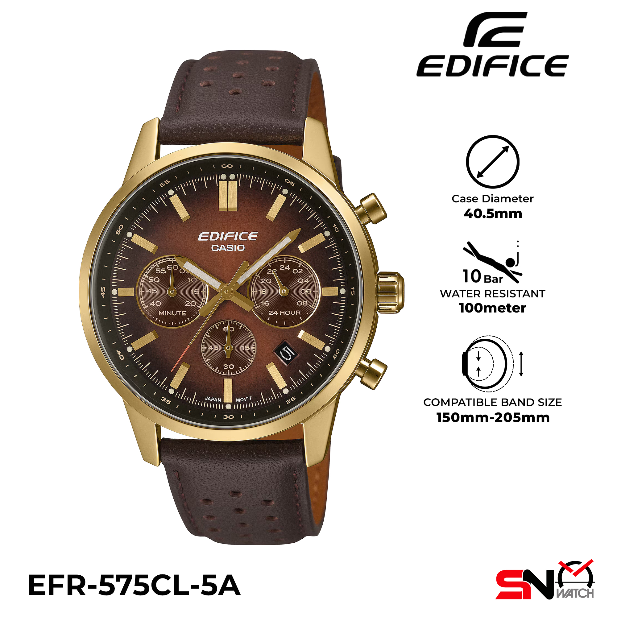 Casio Edifice Men Watch EFR-575CL EFR-575D EFR-575L EFR-575C Convex Glass Design Date Display Men Wa