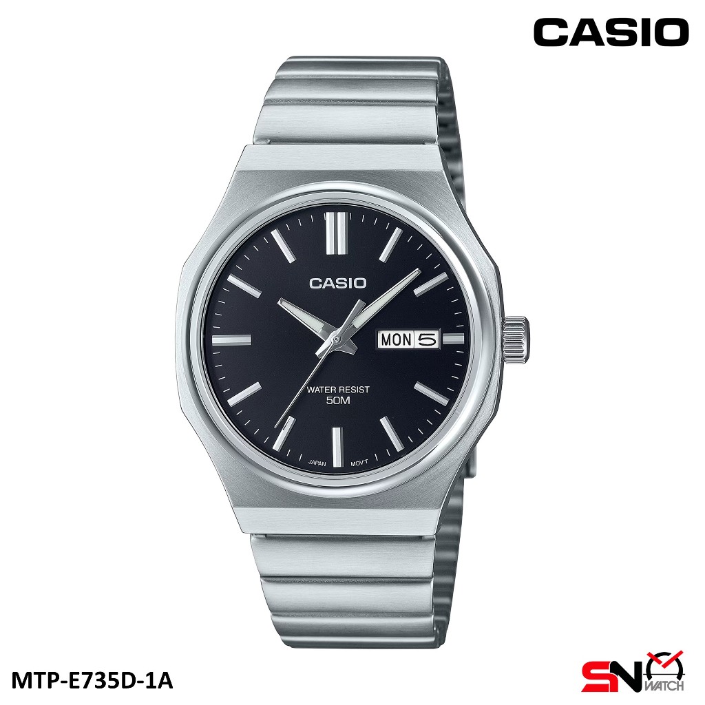 Casio Men Watch MTP-E735B MTP-E735D MTP-E735GL MTP-E735L Octagonal Case Day Date Display Men Watch