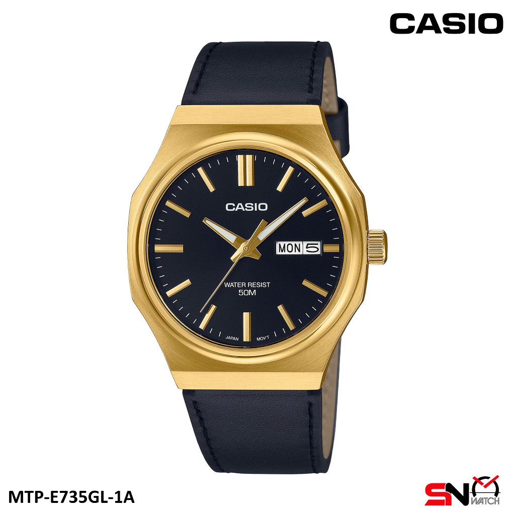 Casio Men Watch MTP-E735B MTP-E735D MTP-E735GL MTP-E735L Octagonal Case Day Date Display Men Watch