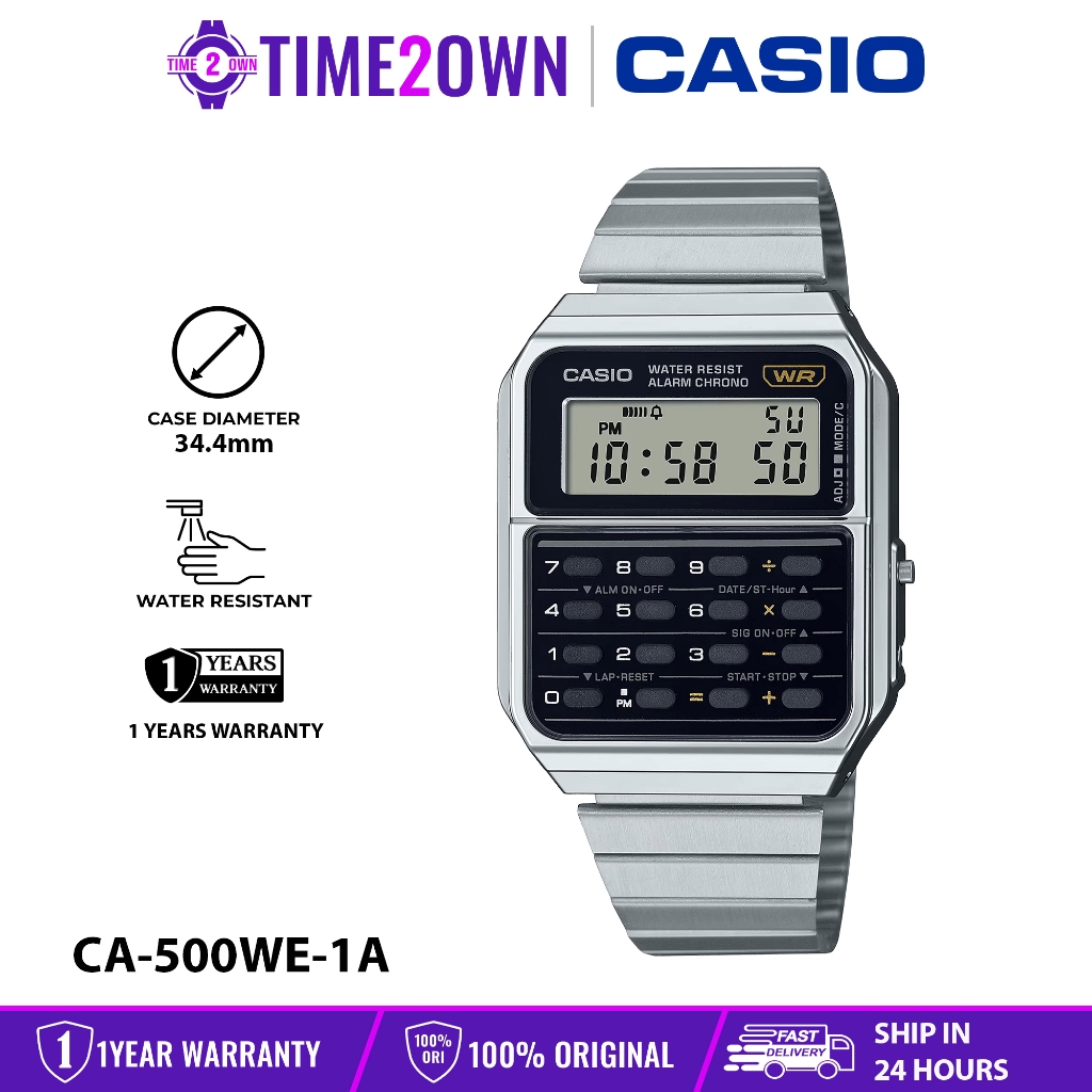 CASIO CA-500WE CA-500WEG CA-500WEGG Digital Watch Stainless Steel Band Water Resistant