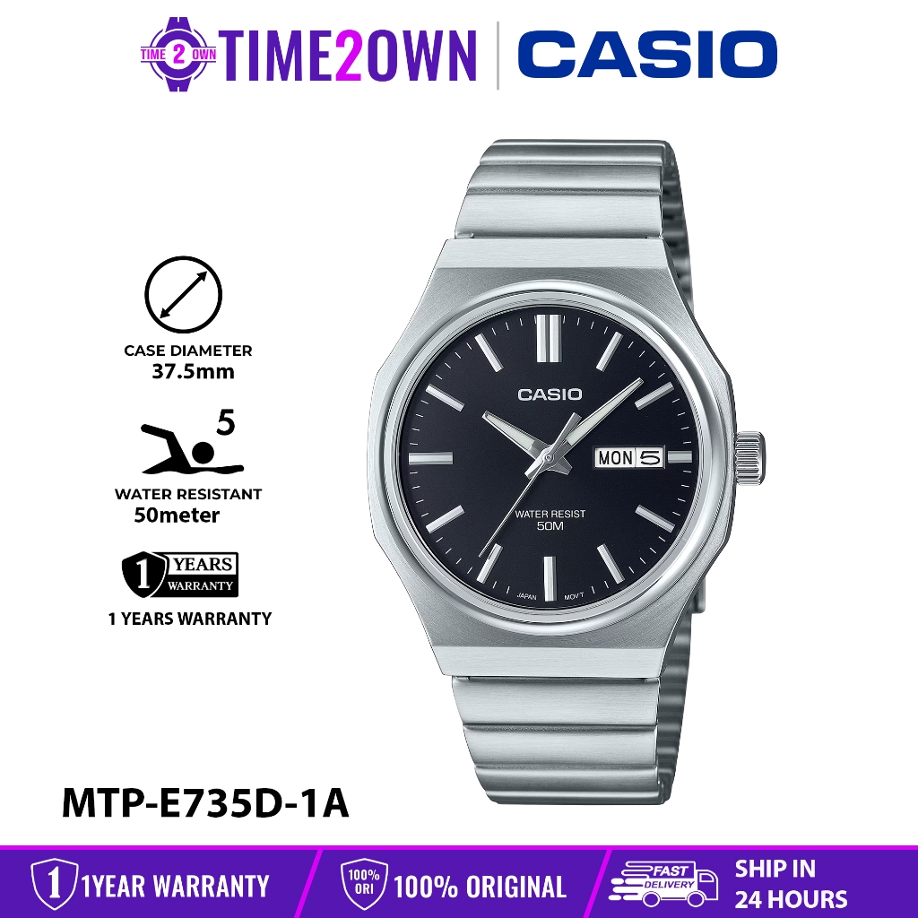 CASIO MTP-E735B MTP-E735D MTP-E735GL MTP-E735L Analog Watch 50-Meter Water Resistance