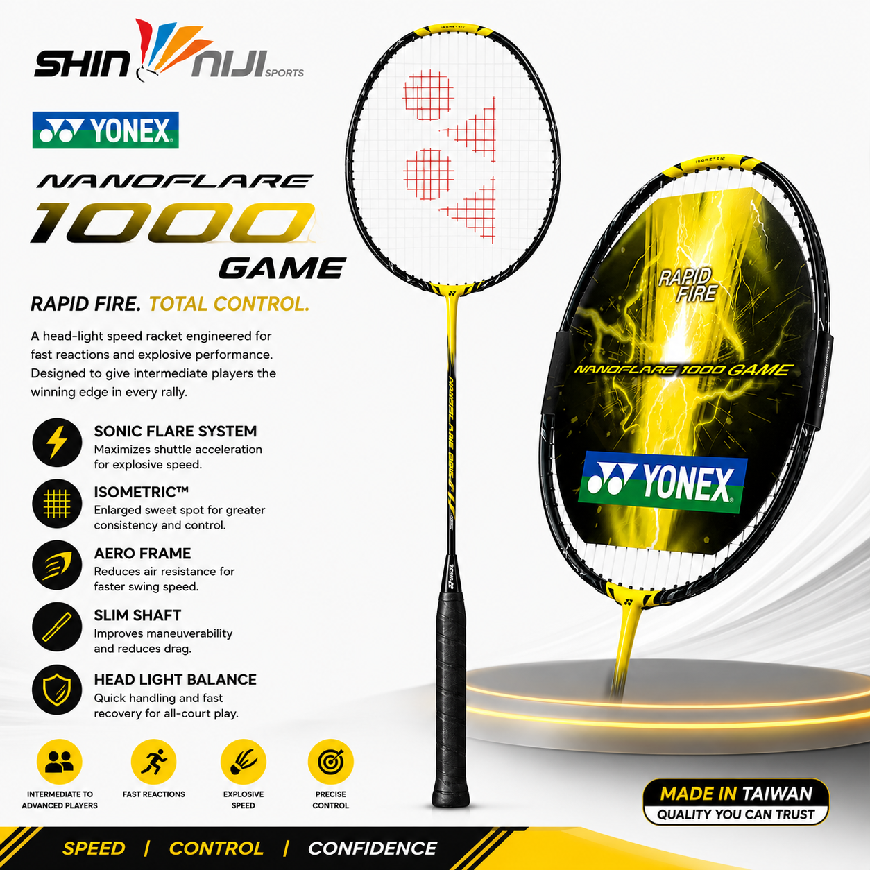 YONEX NANOFLARE 1000 GAME Badminton Racquet | Head Light Speed