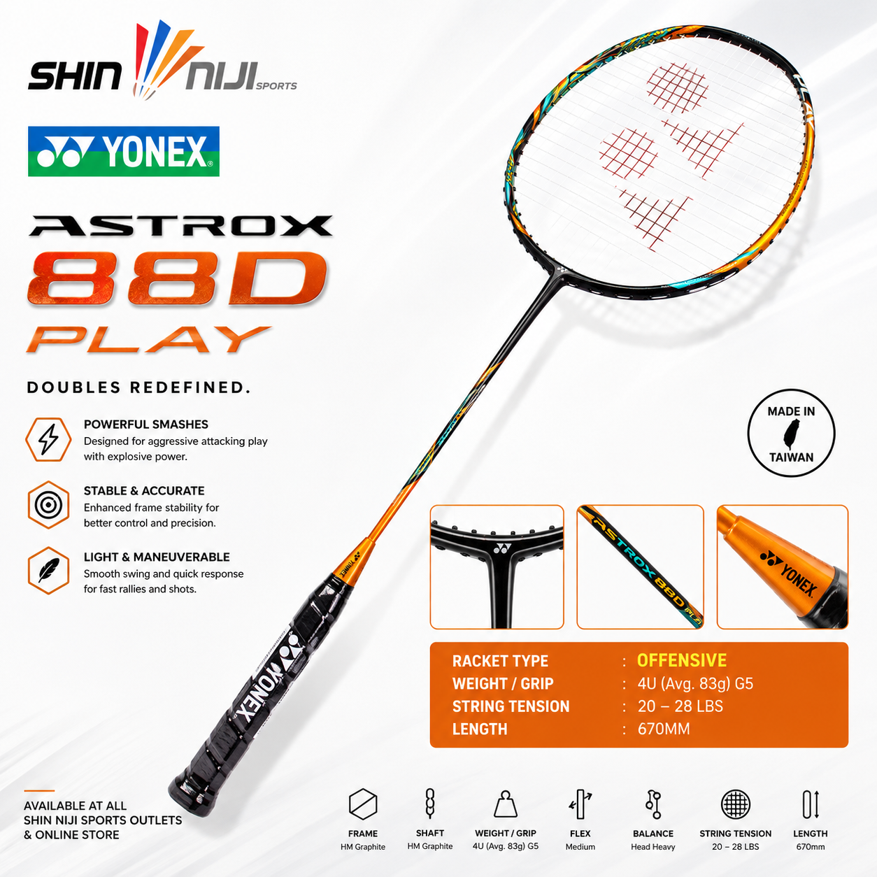 YONEX ASTROX 88D PLAY Badminton Racket 4U G5 | Head Heavy