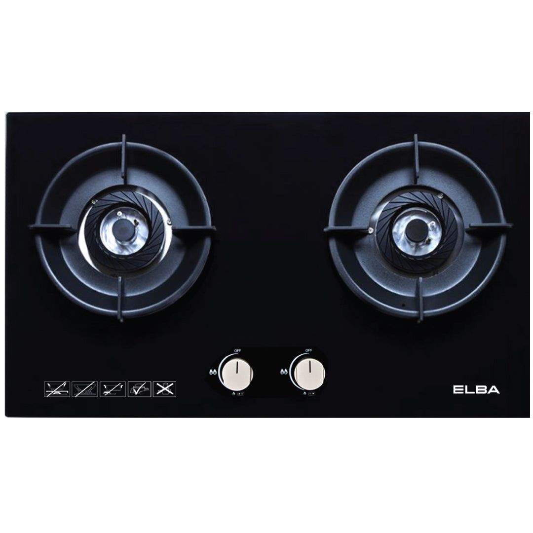 Elba Dapur Gas - 5.0kW Built-in Glass Hob with Safety Valve EGH-N8822G(BK)