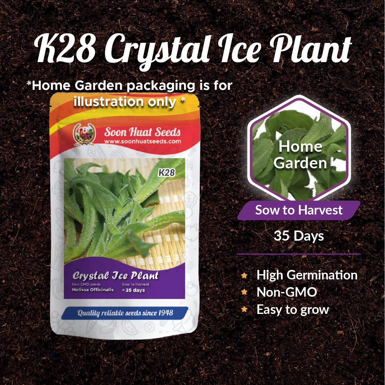 Soon Huat Crystal Ice Plant 500 Seeds K28  Benih Ice Plant Gardening  Vegetable Seeds | Soon Huat Seeds Sdn Bhd | Quality Reliable Seeds Since  1948