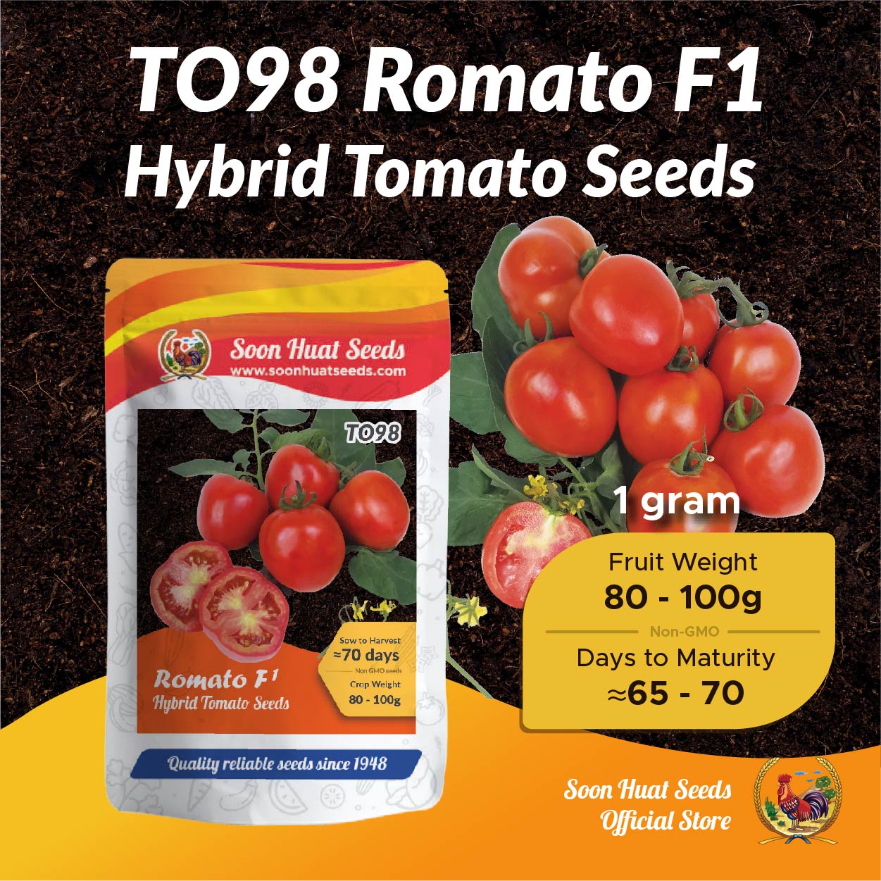 1 Grams] TO98 Tomato Romato Seeds F1 Hybrid | Soon Huat Seeds Sdn