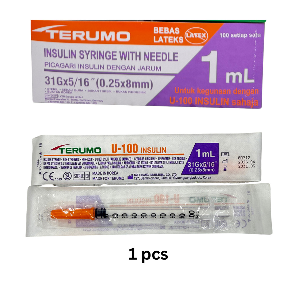 Terumo Insulin Syringe With Needle 0.5ML/1ML (27G/29G/31G) 1PCS