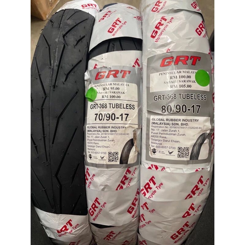 (FREE TUBELESS BAR) COMBO 2PCS GRT TYRE 70/80-17 TAYAR MOTOR MURAH