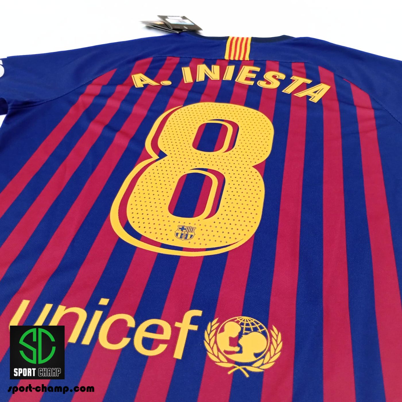 NIKE FC BARCELONA 18/19 HOME SHIRT WITH INIESTA 8 AND LA LIGA