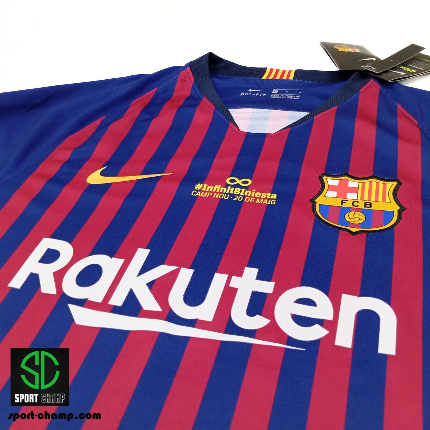 NIKE FC BARCELONA 18/19 HOME SHIRT WITH INIESTA 8 AND LA LIGA