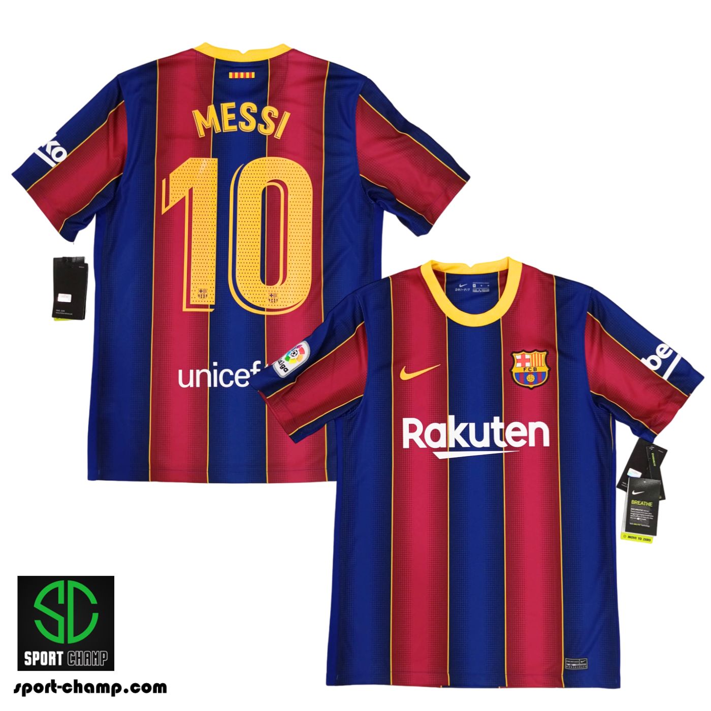 NIKE FC BARCELONA 2020/21 HOME SHIRT WITH MESSI 10 AND LA LIGA