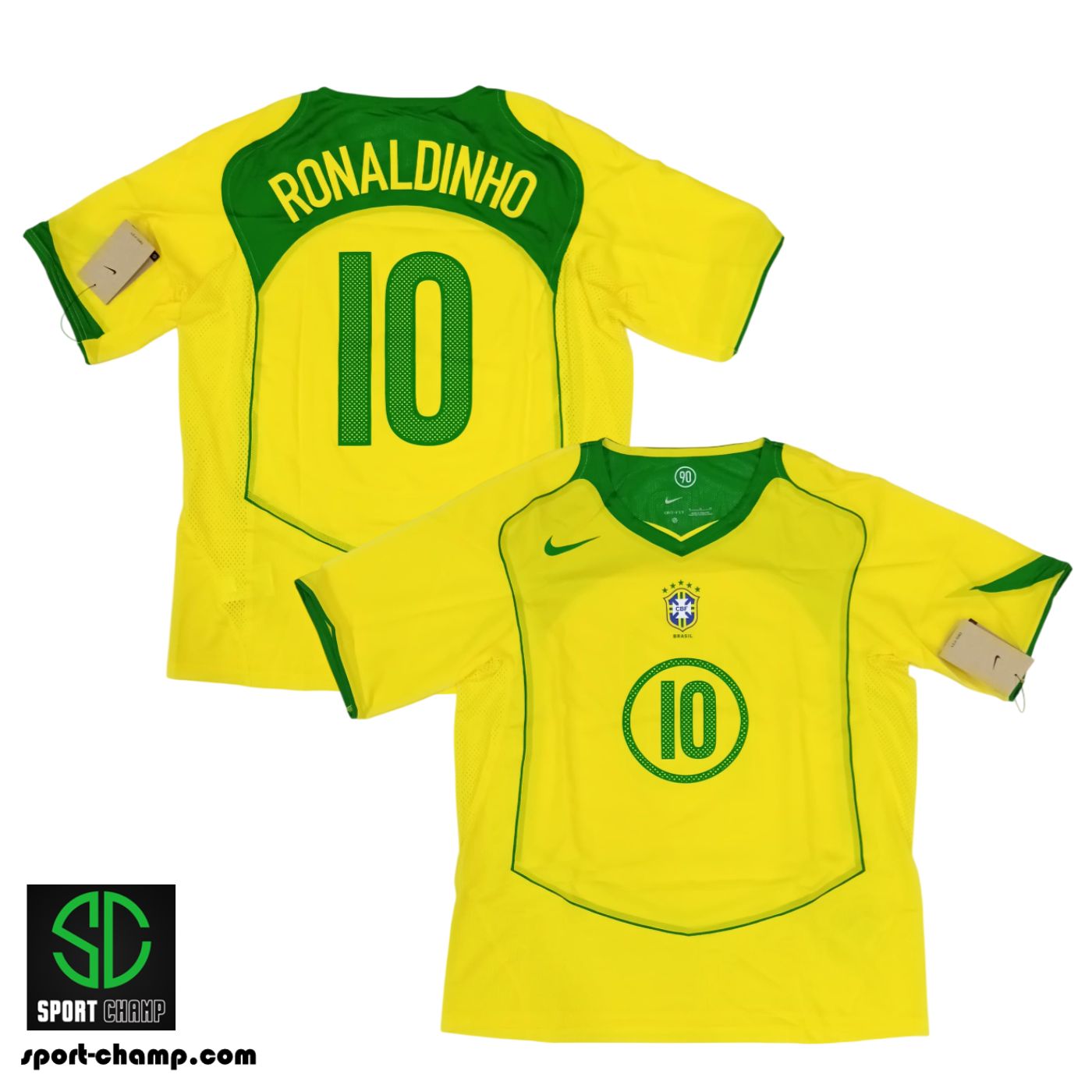 NIKE BRAZIL 2004 REISSUE HOME SHIRT WITH RONALDINHO 10 (SIZE US XL)