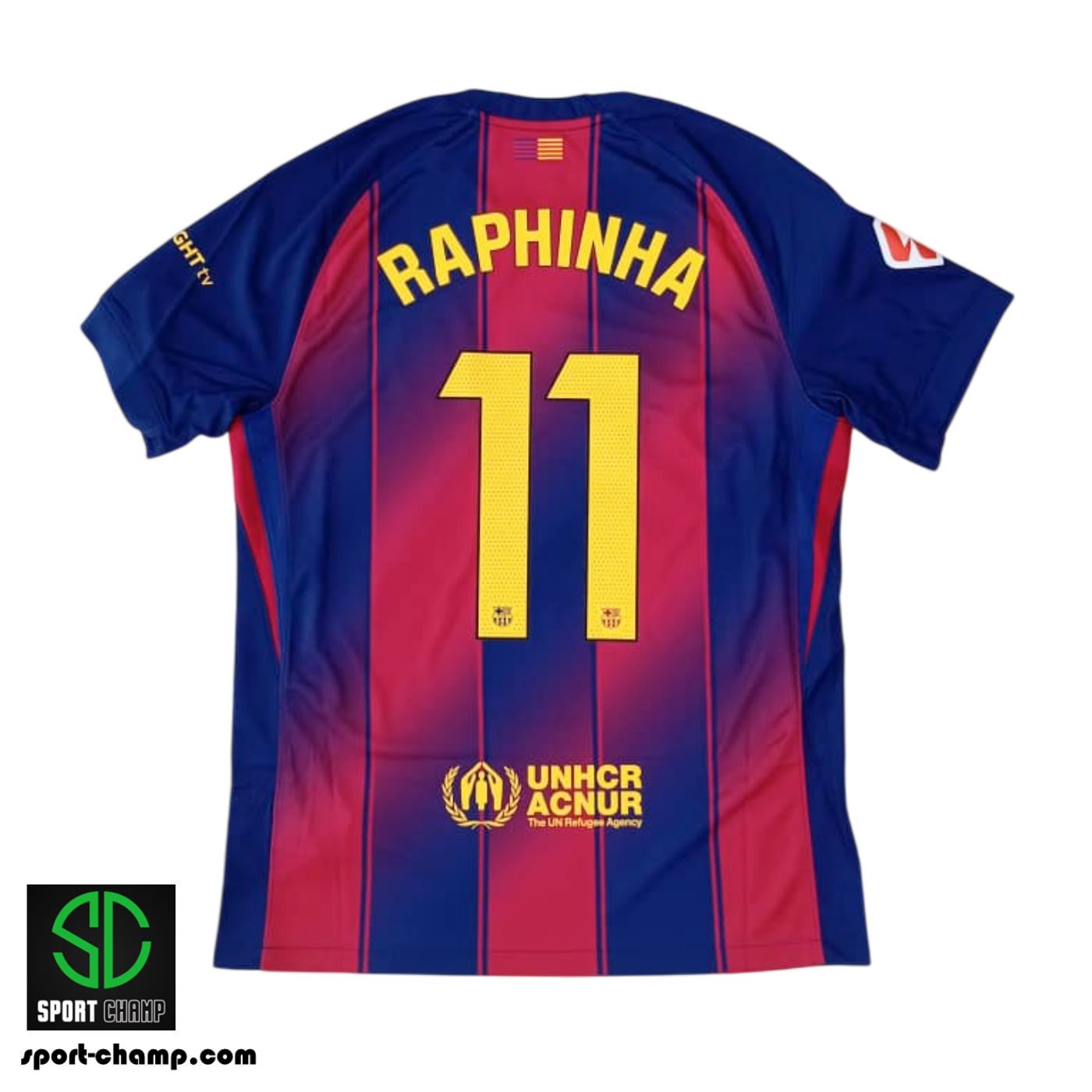 NIKE FC BARCELONA 25/26 HOME SHIRT WITH RAPHINHA 11 AND LA LIGA
