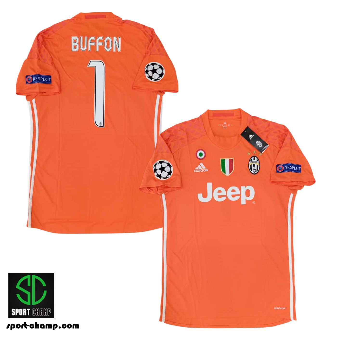 ADIDAS JUVENTUS 2016/17 GOAL KEEPER HOME SHIRT WITH BUFFON 1 AND