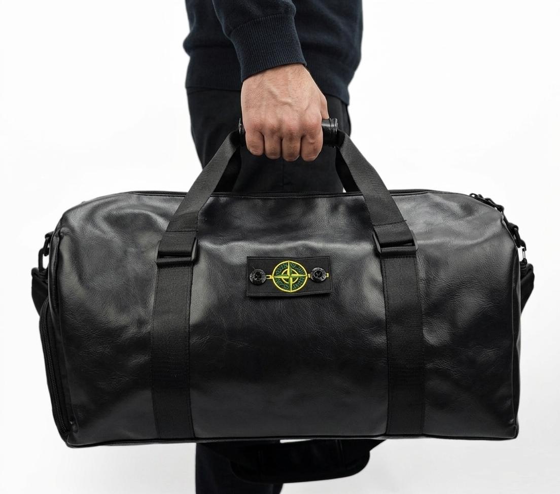 [100% ɑuthentic] Stone Island 31L Black PU Leather Duffel Weekender Gym Bag For Travel Trip [Ready S