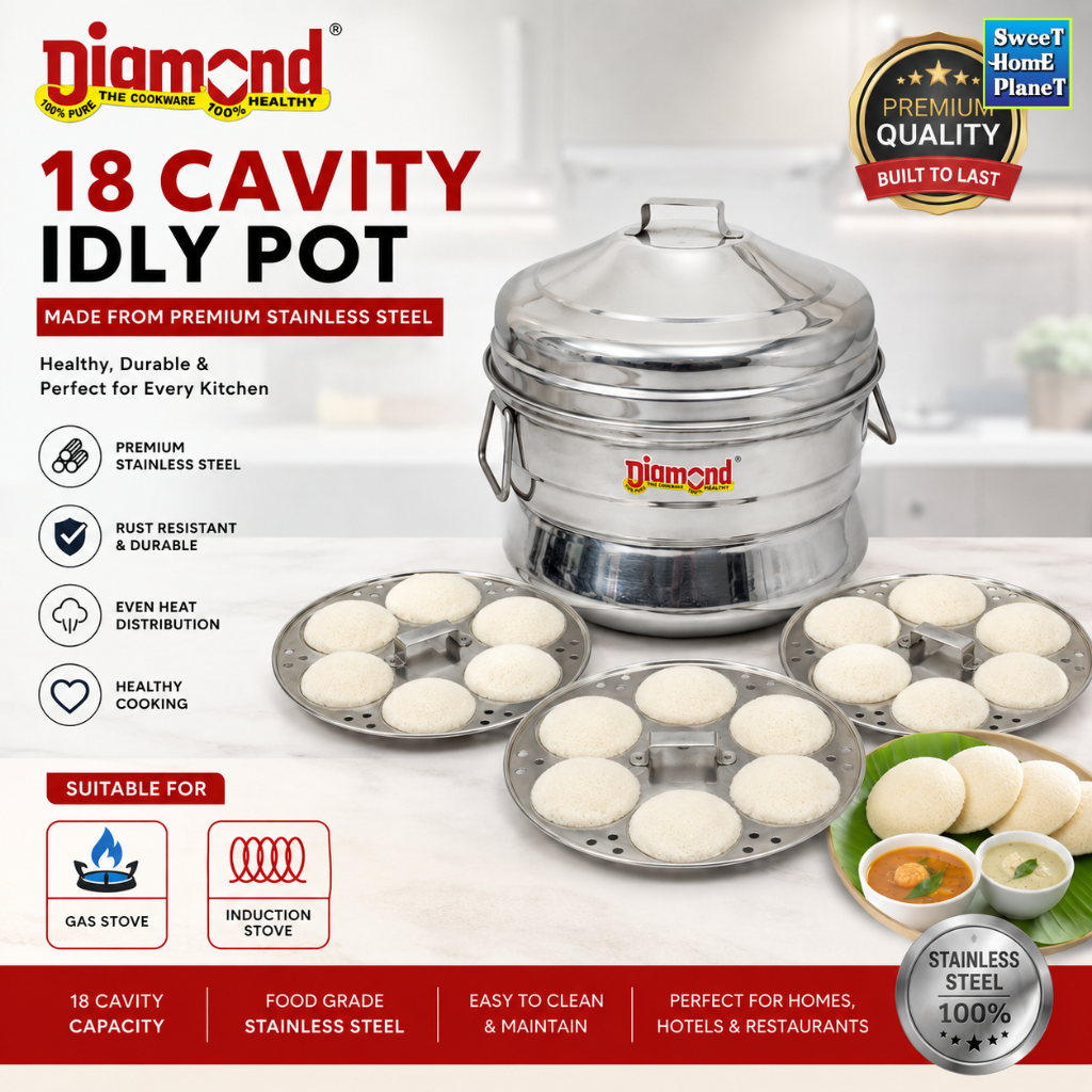 DIAMOND Stainless Steel 18 Idli Plate 7.5cm Idly Maker Tray Steamer Mould for Soft Fluffy Idly Cooke