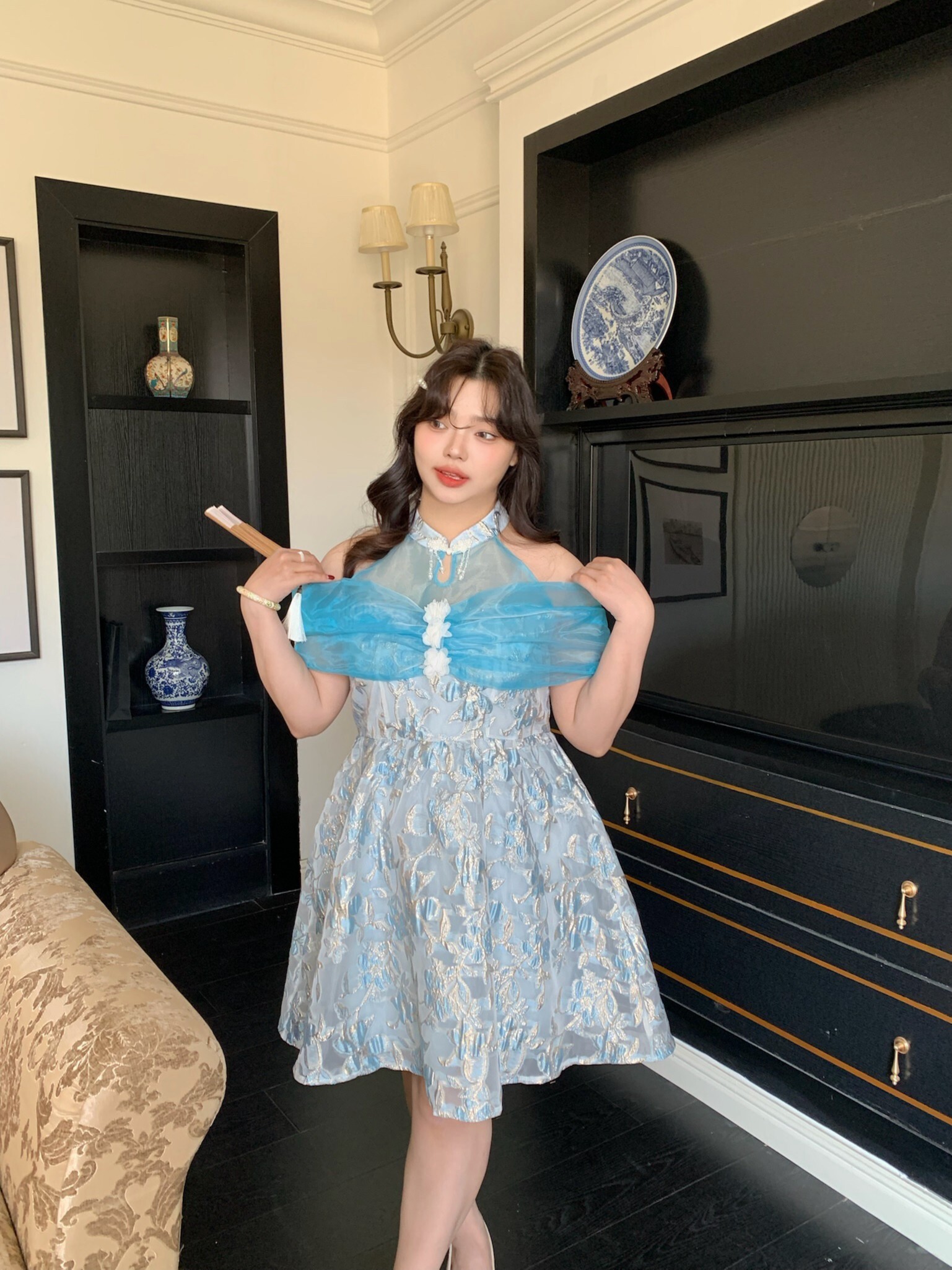 *LUCKm.u CEREMONY DRESS サイズ2 JAPONESS 心玥|Xinyue Flower Jacquard Mess Cheongsam Off Shouder Dress (S