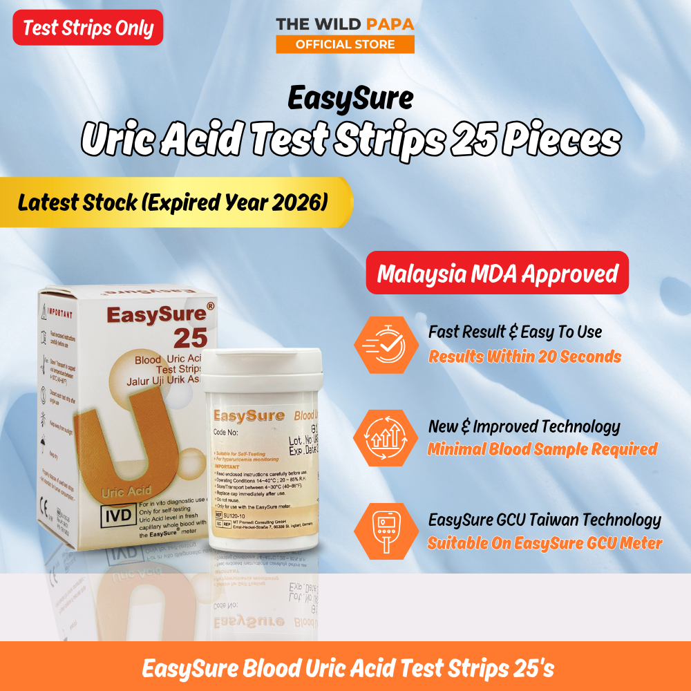EASYSURE GCU Test Strips Blood Glucose, Cholesterol, Uric Acid & GCU Combo Set KKM & MDA Approved