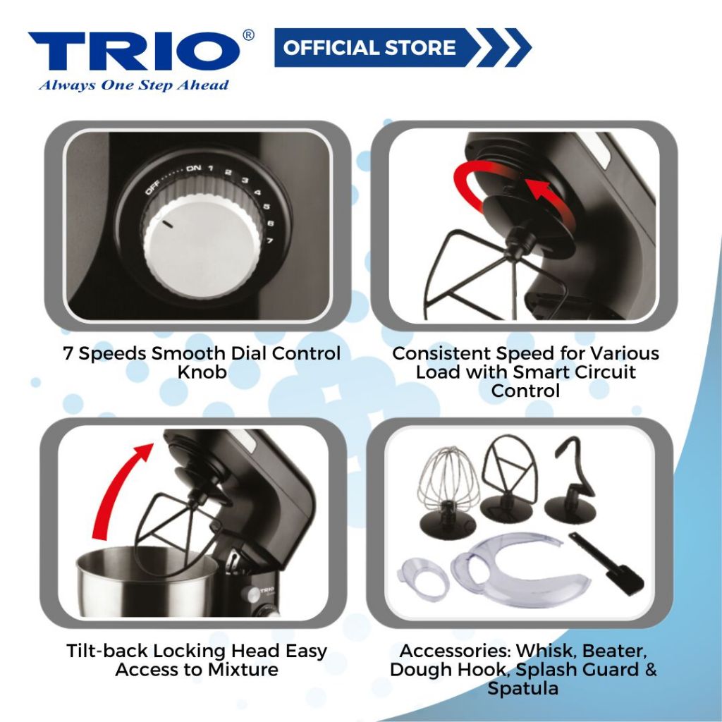 Trio Power Mixer with Stainless Steel Bowl and 7 Speed Control