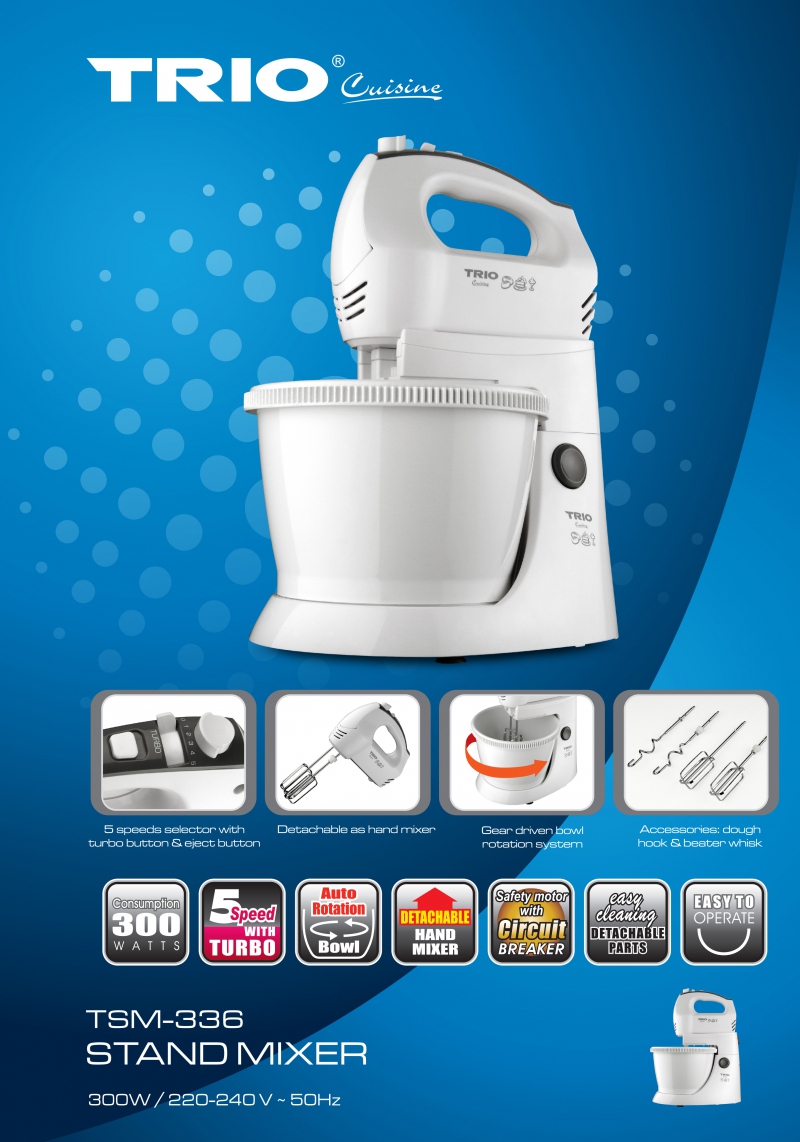 Trio Stand Mixer with Gear Driven Bowl (2.5L) | Trio Kaden