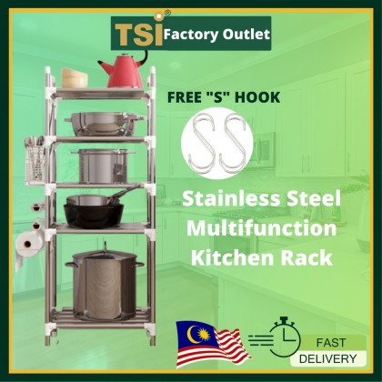 STAINLESS STEEL MULTIFUNCTION KITCHEN STORAGE RACK FLOOR STANDING 5 ...