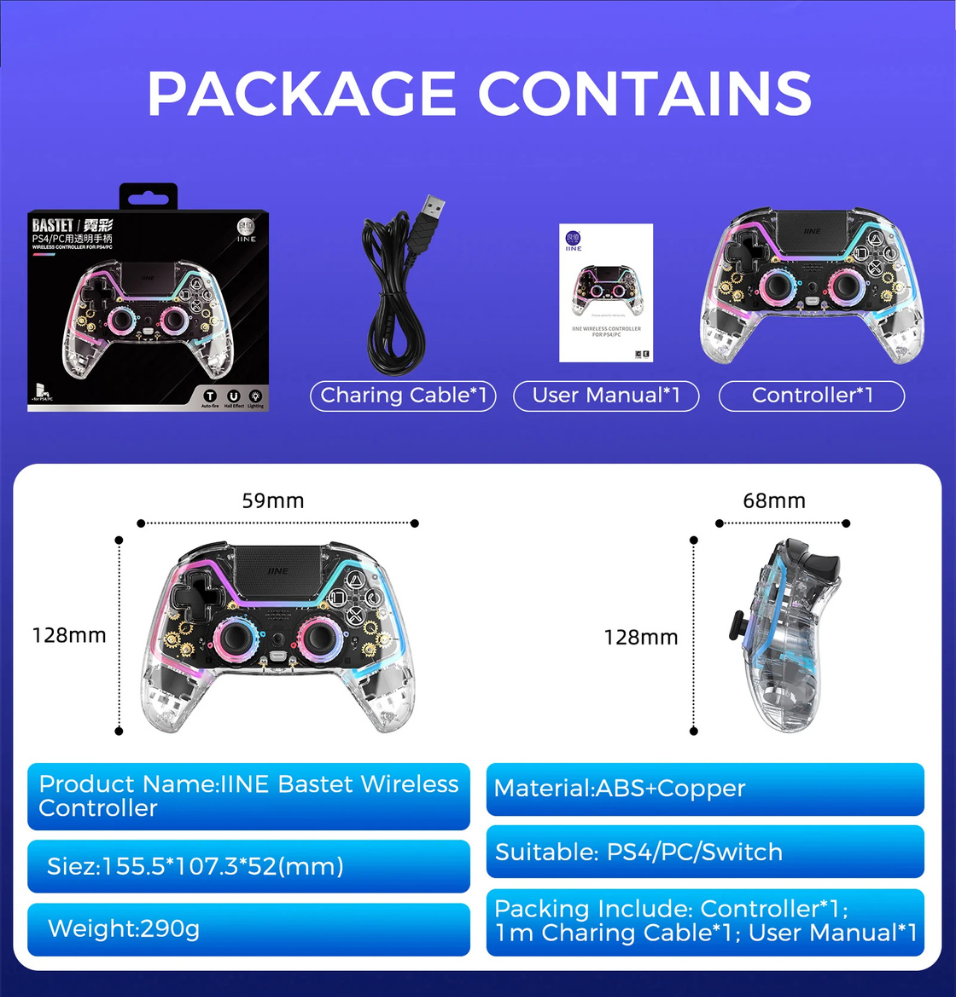IINE Bastet Wireless Transparent Controller for PS4/Switch/PC