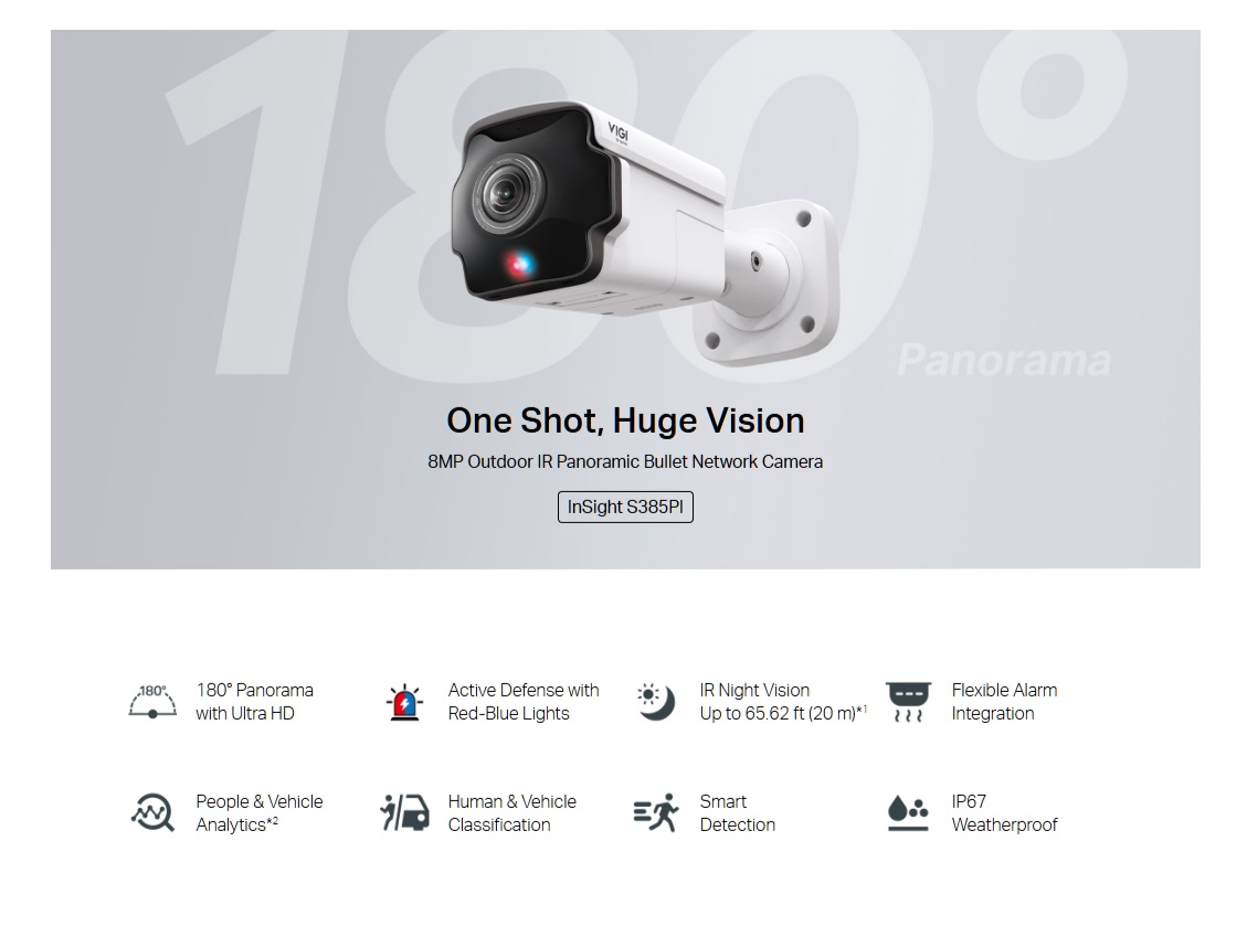 TP-LINK InSight S385PI(un) VIGI 8MP屋外用IR InSight S385PI | VIGI 8MP Outdoor IR Panoramic Bullet