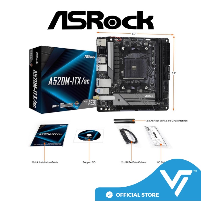 ASRock A520M-ITX/AC AM4 AMD A520 SATA 6Gb/s Mini ITX AMD