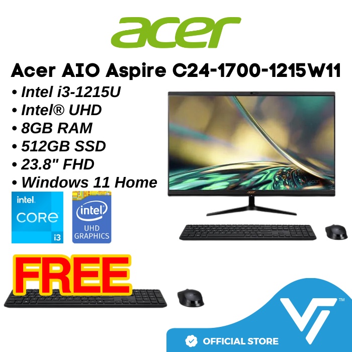New] Acer Aspire C24-1700-1215W11, 1751-1240W11T All In One Pc Set