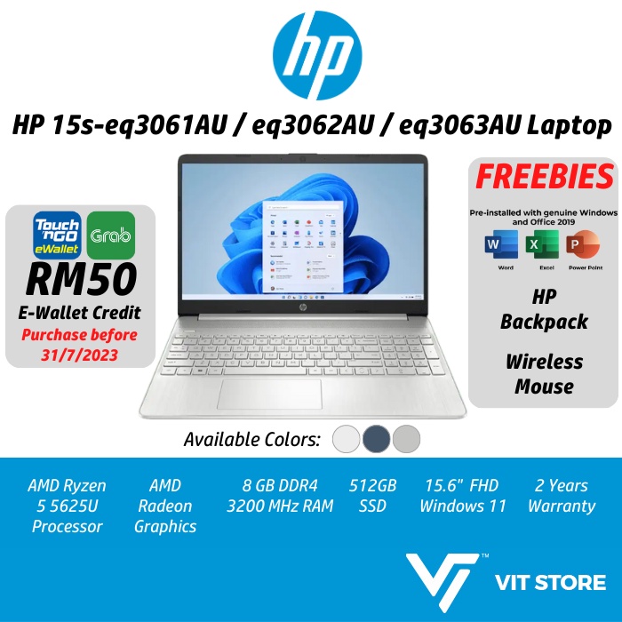 HP 15s Laptop AMD Ryzen 5 15S-EQ3061AU White | 15S-EQ3062AU Blue