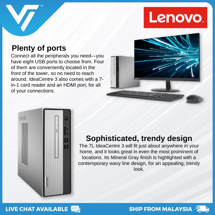 Lenovo IdeaCentre 3 07IMB05 Desktop PC (Intel Core i5-10400/i3
