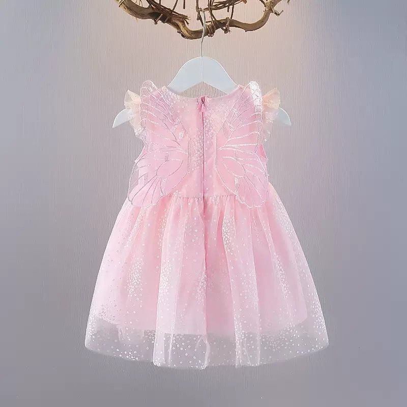 0-7 Years Butterfly Veil Kids Dress Birthday Dress Gaun Budak Perempuan Princess Baby Girl Dress