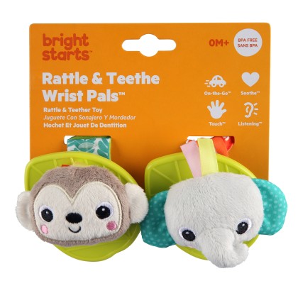 BRIGHT STARTS Rattle teethe Wrist Pals Toy Monkey Elephant