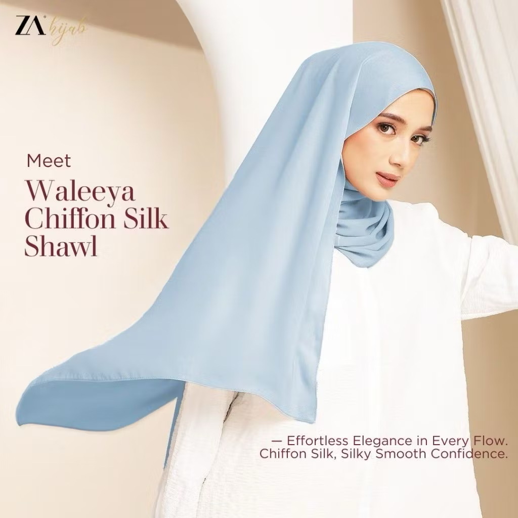 H2029) Waleeya Chiffon Silk Shawl Hijab | Zoe Arisah